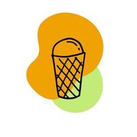 ligne de coupe de crème glacée. crème caillée avec des taches orange et vertes sur fond blanc. mignons griffonnages de crème glacée. illustration vectorielle dessinés à la main. vecteur