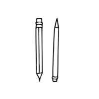 crayons avec gomme dessinés à la main dans un style minimalisme scandinave doodle. icône, autocollant, ensemble d'éléments. école, enseignement, dessin, l'écriture, papeterie, outil vecteur