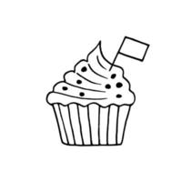 cupcake avec drapeau dessiné à la main dans un style doodle. dessert de vacances sucré vecteur