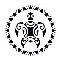 tortue de mer cercle rond ornement style maori. croquis de tatouage vecteur