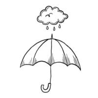 parapluie sous le nuage pluvieux doodle vector illustration