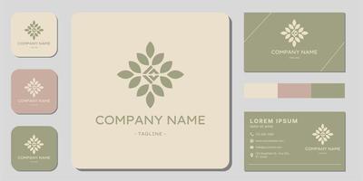 logo de feuille de nature design moderne simple et minimaliste avec carte de visite créative double face vecteur