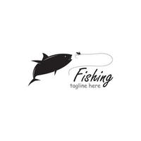 logo de pêche, modèle de logo de poisson et d'hameçon vecteur