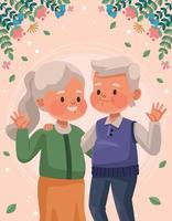 vieux couple amoureux et fleurs vecteur