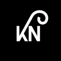 création de logo de lettre kn sur fond noir. concept de logo de lettre initiales créatives kn. conception de lettre kn. conception de lettre blanche kn sur fond noir. kn, kn logo vecteur