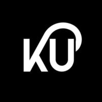 création de logo de lettre ku sur fond noir. ku concept de logo de lettre initiales créatives. conception de lettre ku. conception de lettre blanche ku sur fond noir. ku, ku logo vecteur