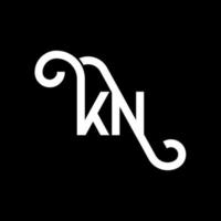 création de logo de lettre kn sur fond noir. concept de logo de lettre initiales créatives kn. conception de lettre kn. conception de lettre blanche kn sur fond noir. kn, kn logo vecteur