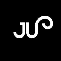 création de logo de lettre ju sur fond noir. concept de logo de lettre initiales créatives ju. conception de lettre ju. ju lettre blanche sur fond noir. ju, ju logo vecteur