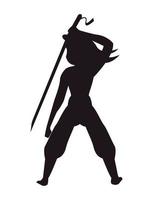 ninja féminin avec la silhouette de l'épée vecteur