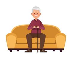 vieil homme assis dans un canapé vecteur