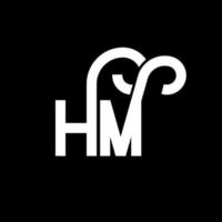 création de logo de lettre hm sur fond noir. concept de logo de lettre initiales créatives hm. conception de lettre hm. conception de lettre blanche hm sur fond noir. hum, hum logo vecteur