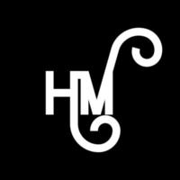 création de logo de lettre hm sur fond noir. concept de logo de lettre initiales créatives hm. conception de lettre hm. conception de lettre blanche hm sur fond noir. hum, hum logo vecteur