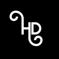 création de logo de lettre hd sur fond noir. concept de logo de lettre initiales créatives hd. conception de lettre hd. conception de lettre blanche hd sur fond noir. hd, logo hd vecteur