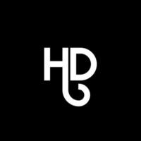 création de logo de lettre hd sur fond noir. concept de logo de lettre initiales créatives hd. conception de lettre hd. conception de lettre blanche hd sur fond noir. hd, logo hd vecteur