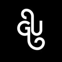 création de logo de lettre gu sur fond noir. concept de logo de lettre initiales créatives gu. conception de lettre gu. gu lettre blanche sur fond noir. gu, gu logo vecteur