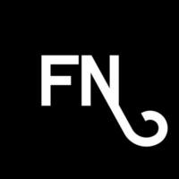 création de logo de lettre fn sur fond noir. concept de logo de lettre initiales créatives fn. conception de lettre fn. conception de lettre blanche fn sur fond noir. fn, logo fn vecteur