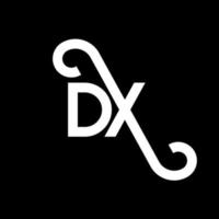 création de logo de lettre dx sur fond noir. concept de logo de lettre initiales créatives dx. conception de lettre dx. dx conception de lettre blanche sur fond noir. dx, logo dx vecteur