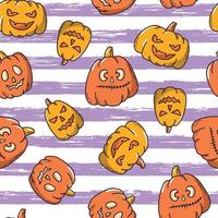 modèle sans couture d'halloween sur fond rayé avec des citrouilles pour le papier d'emballage, les impressions textiles, le scrapbooking, les vêtements, le papier peint, etc. citrouilles drôles de visages. eps 10 vecteur