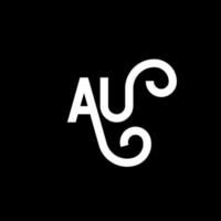 création de logo de lettre au sur fond noir. concept de logo de lettre initiales créatives au. conception de lettre au. u lettre blanche sur fond noir. au, au logo vecteur