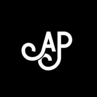 création de logo de lettre ap sur fond noir. ap concept de logo de lettre initiales créatives. conception de lettre p. conception de lettre ap blanc sur fond noir. ap, ap logo vecteur