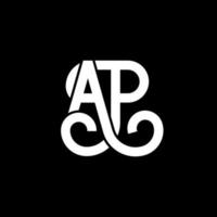 création de logo de lettre ap sur fond noir. ap concept de logo de lettre initiales créatives. conception de lettre p. conception de lettre ap blanc sur fond noir. ap, ap logo vecteur