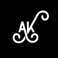 création de logo de lettre ak sur fond noir. ak concept de logo de lettre initiales créatives. conception d'icône ak. ak conception d'icône de lettre blanche sur fond noir. ok vecteur