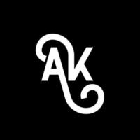 création de logo de lettre ak sur fond noir. ak concept de logo de lettre initiales créatives. conception d'icône ak. ak conception d'icône de lettre blanche sur fond noir. ok vecteur