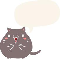chat de dessin animé heureux et bulle de dialogue dans un style rétro vecteur