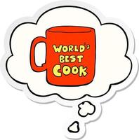 Worlds Best Cook Mug et bulle de pensée sous forme d'autocollant imprimé. vecteur