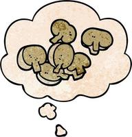 dessin animé champignons hachés et bulle de pensée dans le style de motif de texture grunge vecteur