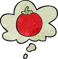 tomate de dessin animé et bulle de pensée dans le style de motif de texture grunge vecteur