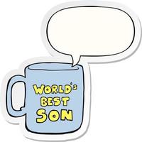 meilleur fils du monde mug et autocollant bulle vecteur