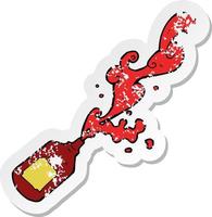 autocollant rétro en détresse d'un dessin animé éjacule du ketchup vecteur