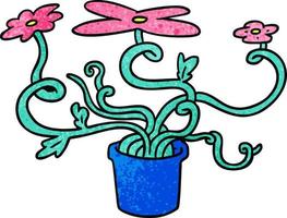 doodle dessin animé texturé d'une plante à fleurs vecteur