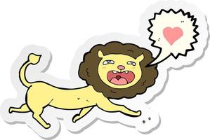 autocollant d'un lion de dessin animé avec coeur d'amour vecteur