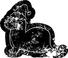 icône de dessin animé en détresse d'une loutre portant un bonnet de noel vecteur
