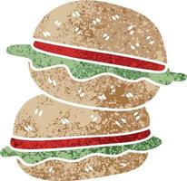 burger végétarien de dessin animé de style rétro excentrique vecteur