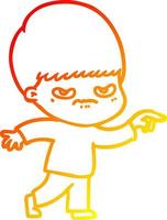 ligne de gradient chaud dessinant un garçon de dessin animé en colère vecteur