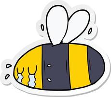 autocollant d'une abeille qui pleure de dessin animé vecteur