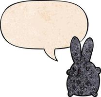 lapin de dessin animé mignon et bulle de dialogue dans un style de texture rétro vecteur