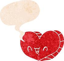 coeur d'amour de dessin animé et bulle de dialogue dans un style texturé rétro vecteur