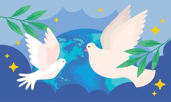 colombes de la paix avec la planète vecteur
