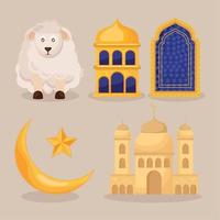 cinq icônes eid mubarak vecteur