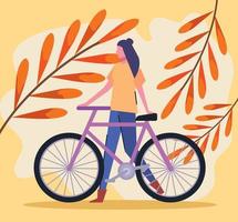 femme en vélo saison d'automne vecteur