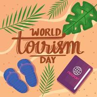 lettrage de la journée du tourisme avec passeport vecteur