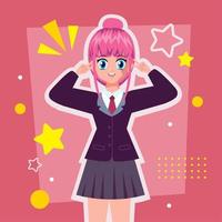 anime fille aux cheveux fuchsia vecteur