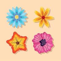 quatre icônes de jardin de fleurs vecteur