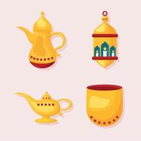 quatre icônes de ramadan kareem vecteur