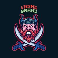 modèle de logo de mascotte tête viking vecteur