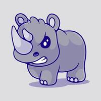 illustration mignonne de rhinocéros en colère adaptée à la conception d'autocollants et de t-shirts de mascotte vecteur